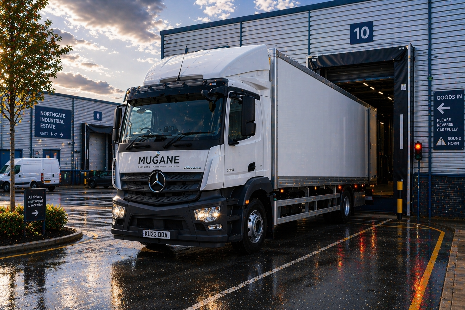 Mugane delivery truck at industrial estate